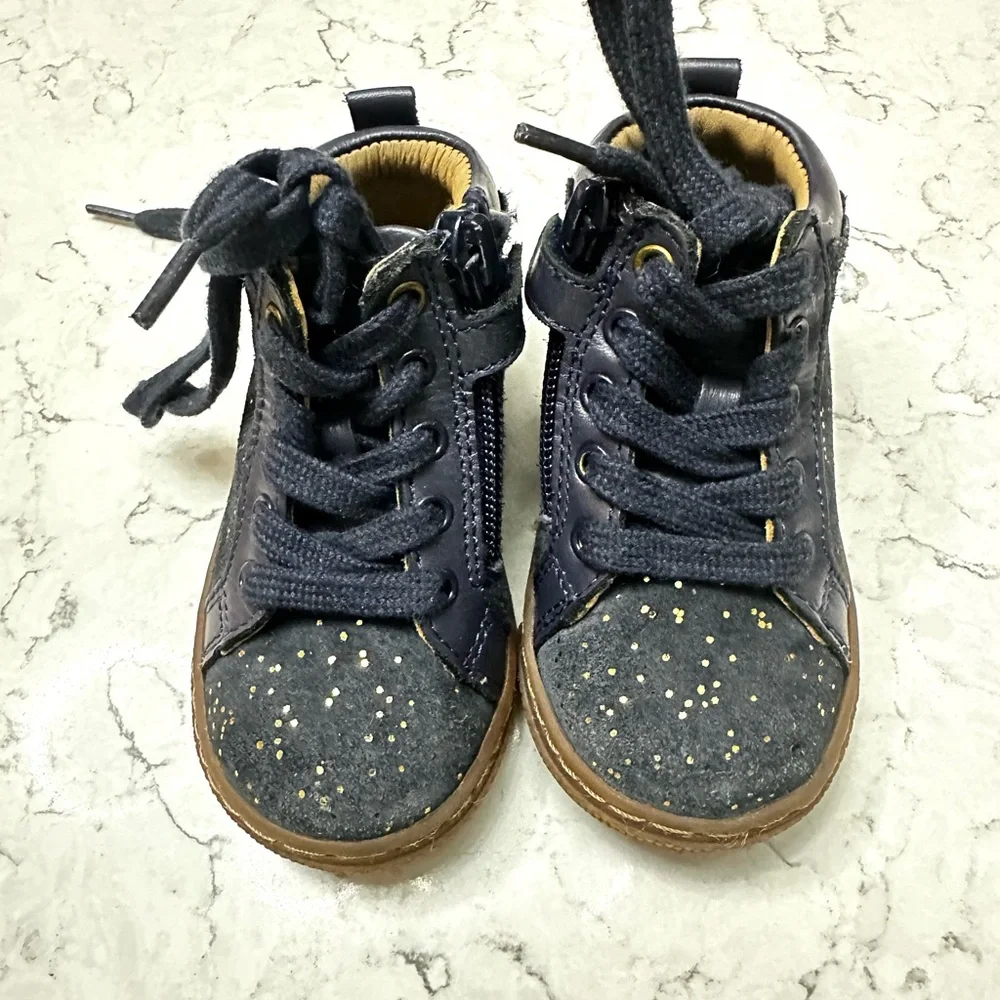 Vertbaudet Boots Navy Blue With Gold Glitter Girls Toddler Size US 4.5  EU 20